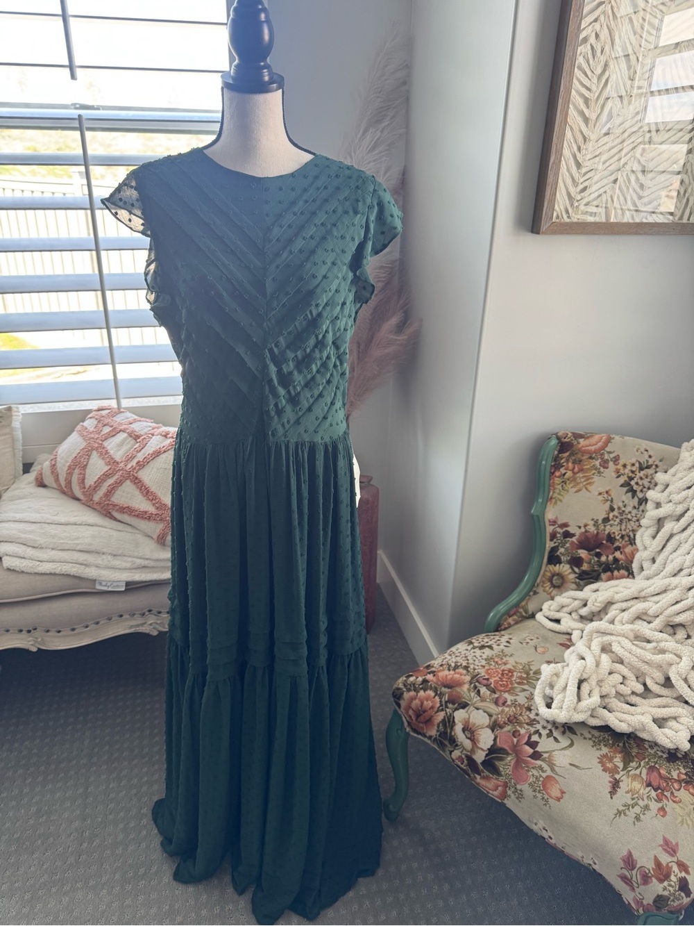 Böhme XL Green Swiss Dot Tiered Maxi Dress NWT